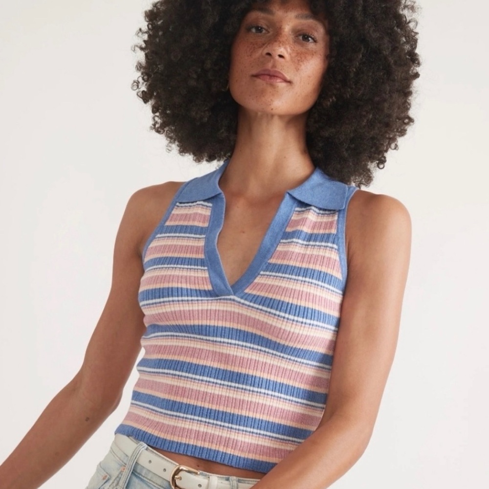 Marine Layer Striped Rib Polo (Size XS)